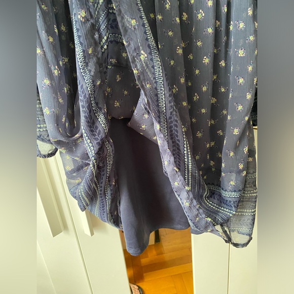 Mudd Women's Dress A-Line Navy Blue Crepe Bishop's Sleeves Peasant - Size L - Picture 6 of 9